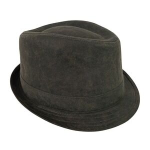 Vintage Stone Mens L/XL Dark Gray Faux Suede Feathered Fedora Classic Trilby Hat